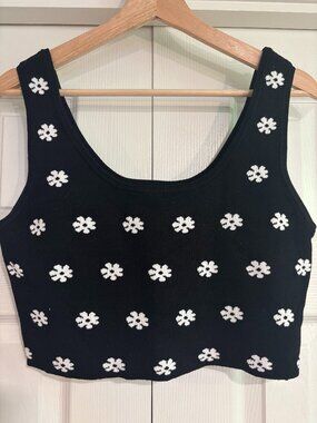 Garage Knit Cropped Tank Top Black Daisy Women's Medium